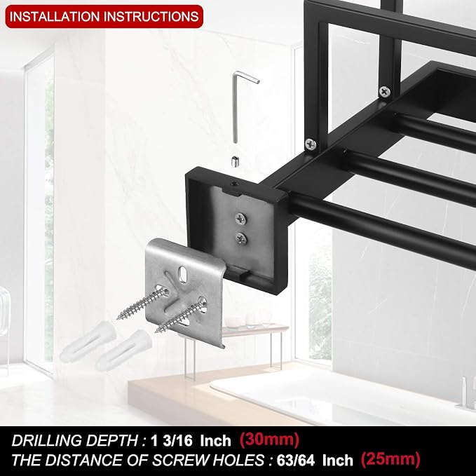 KOKOSIRI Matte Black Towel Rack 24'' Bathroom Towel Shelf - Image 5