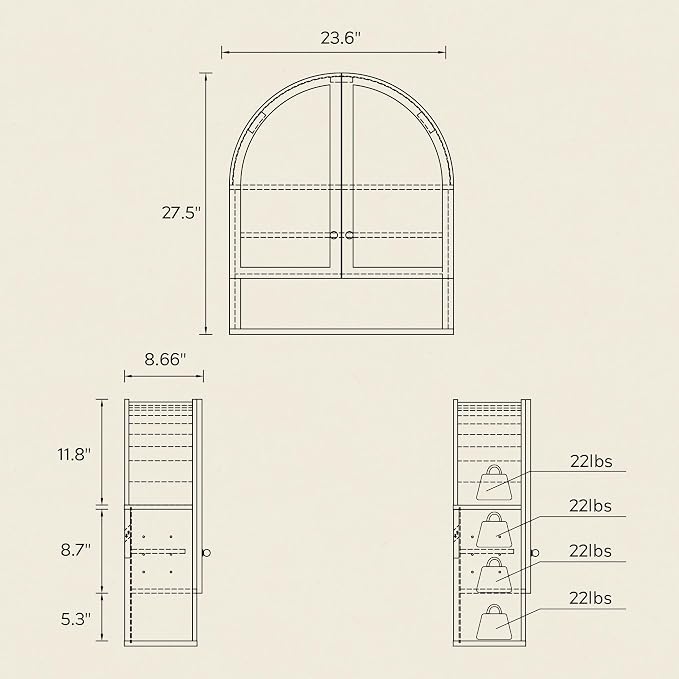 Large Arched Wall Cabinet with Acrylic Door, Wood Wall Mounted Bathroom Cabinet - Image 2