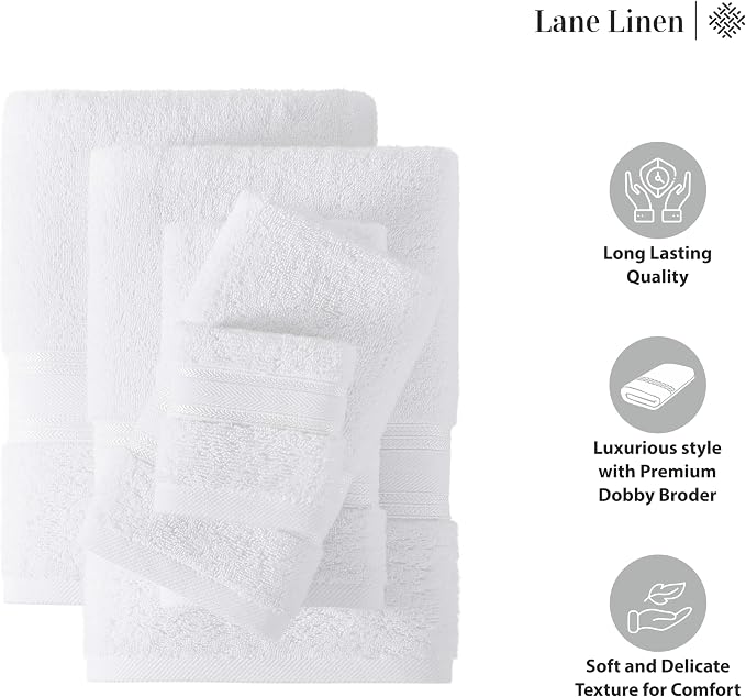 LANE LINEN Towel Set of 6 – 100% Mercerized Cotton, Zero Twist, 2 Large Bath - Image 6