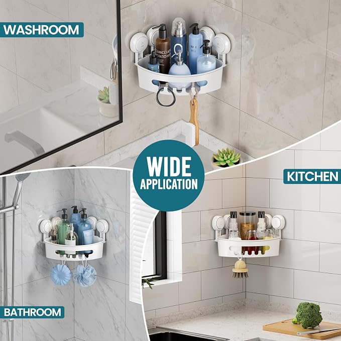 TAILI Corner Shower Caddy with Suction Cups, Wall Mounted Organizer Plastic Rack - Image 11