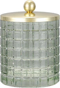 Sage Colored Tranlucent Apothecary Etched Geometric Grid Glass Jar W/Gold Metal by IndecorHome