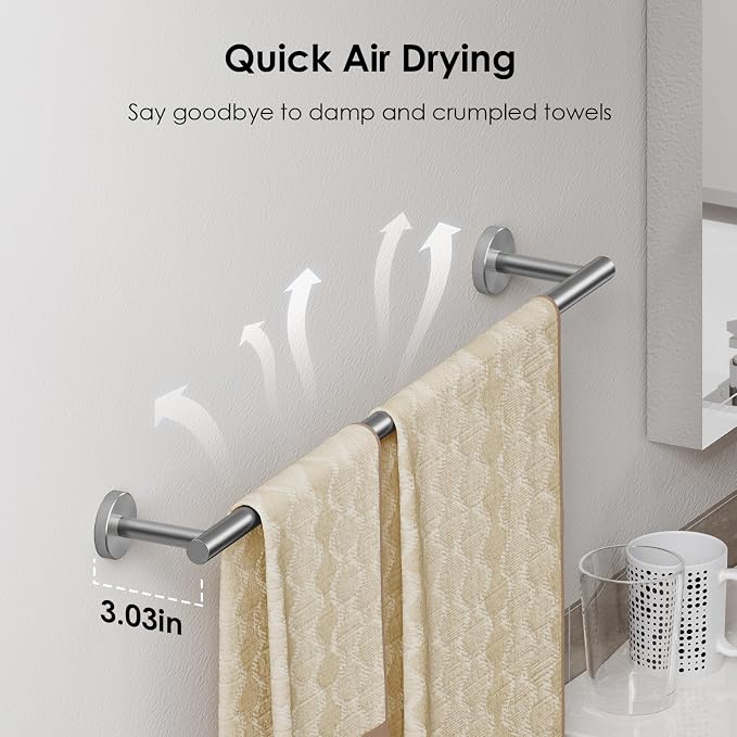 FORIOUS Bathroom Hardware Accessories Set, SUS304 Stainless Steel Towel Bar Set - Image 2