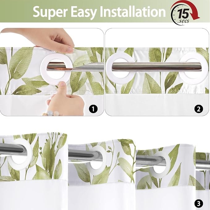 No Hook Shower Curtain and Liner Set, Bath Curtain Sets - Image 4