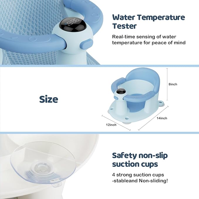 Baby Bath Seat-for Babies 6 Months & up, Water Temperature Display+Soft Cushion - Image 3