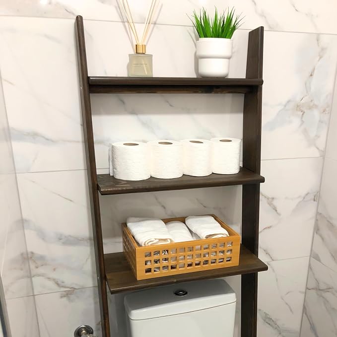 Over The Toilet Birch Wood Bathroom Organizer Shelves, 3-Tier Freestanding - Image 4