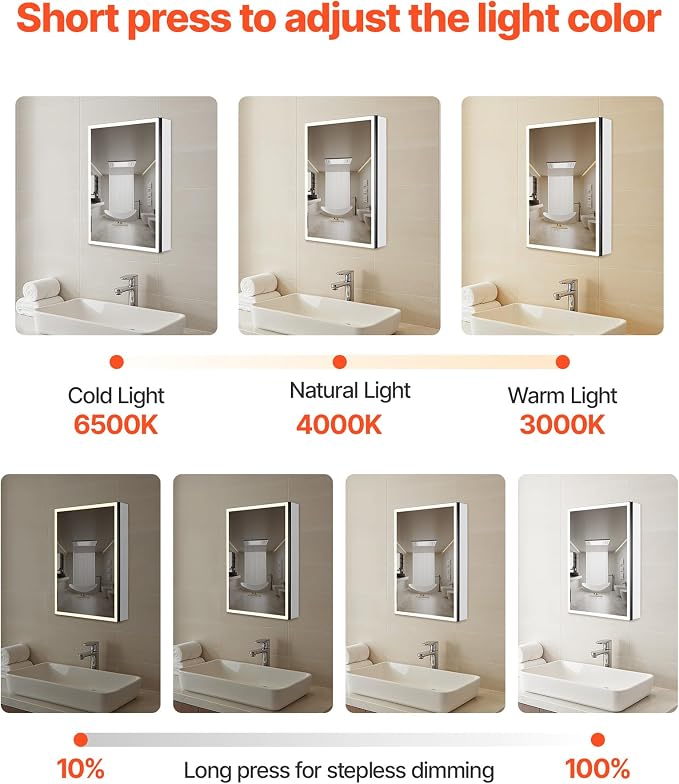 VEVOR Lighted Medicine Cabinet - Image 4