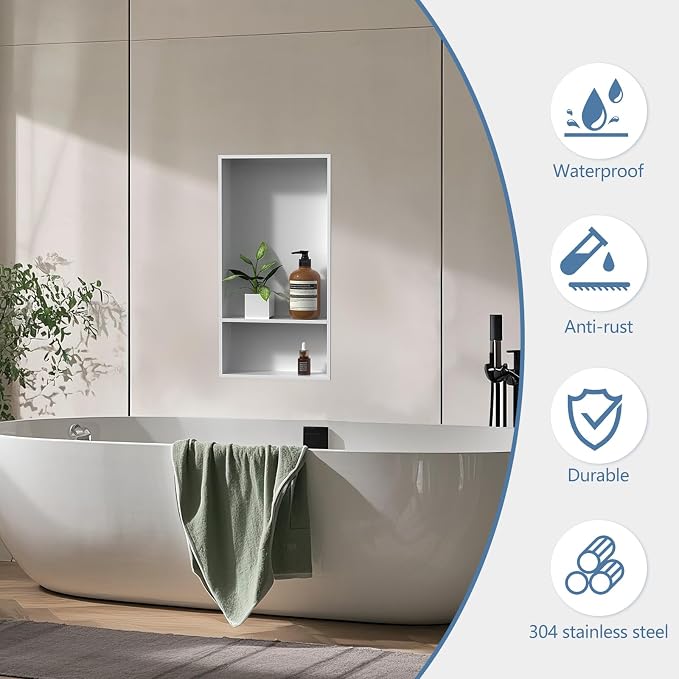 Homevacious 13" X 25" Stainless Steel Shower Niche No Tile Needed Double - Image 5