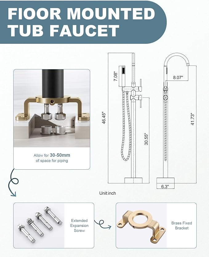 Freestanding Bathtub Faucet Matte Black: Floor Mount Tub Filler, High Flow - Image 6