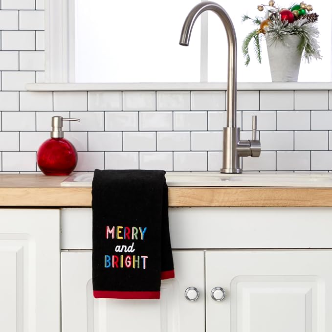 SKL Home Christmas/Winter Rainbow Merry 100% Cotton Embroidered 2pc Hand Towel - Image 4