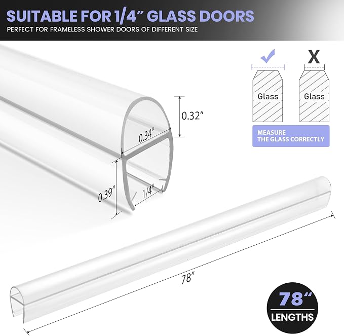 Bathroom Shower Door Seal Strip, U-Type PVC Transparent Shower Door Seal Strip - Image 2