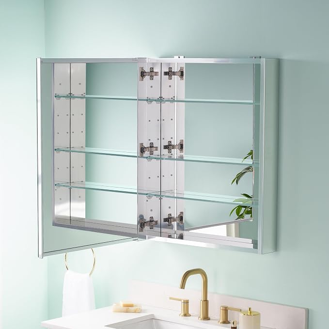 WELLFOR 24" x 30" Bathroom Medicine Cabinet, Anodized Chrome Aluminum Frame - Image 3