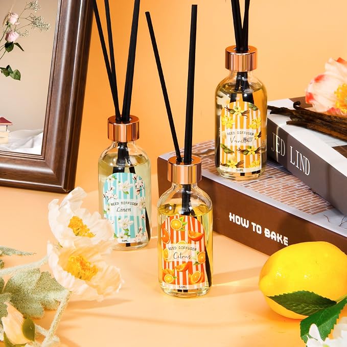 Reed Diffuser Set of 3 Pack, Linen Vanilla Citrus Scented Oil Diffuser - Image 7