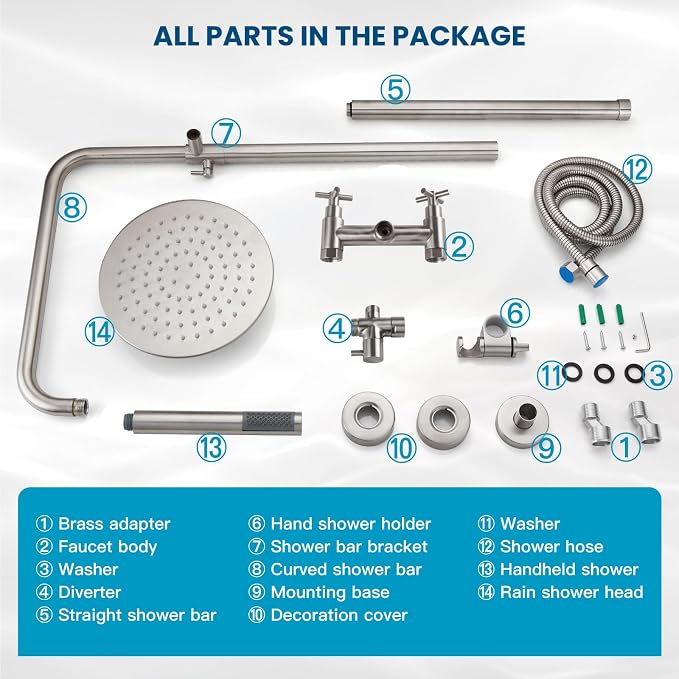 gotonovo Outdoor Shower Fixtures SUS304 Stainless Steel Rain Shower Kit Faucet - Image 9