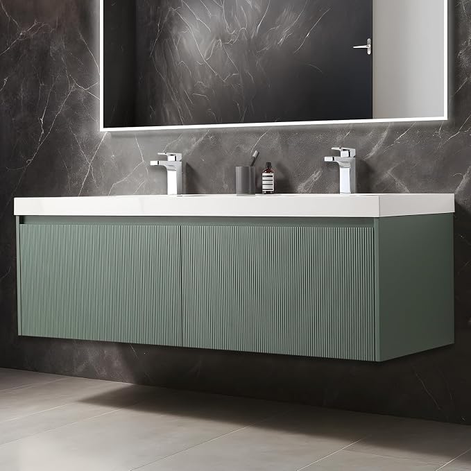Blossom 60 Inch Double Sink Bathroom Vanity, All Wood Wall Mounted Floating by BLOSSOMKitchenBath