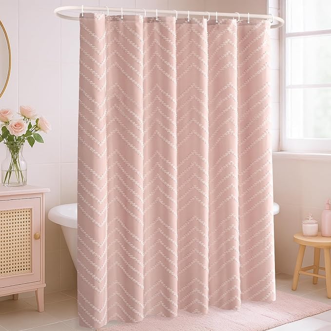 Extra Long Blush Pink Boho Shower Curtain Cute Shower Curtain Textured Tufted - Image 7