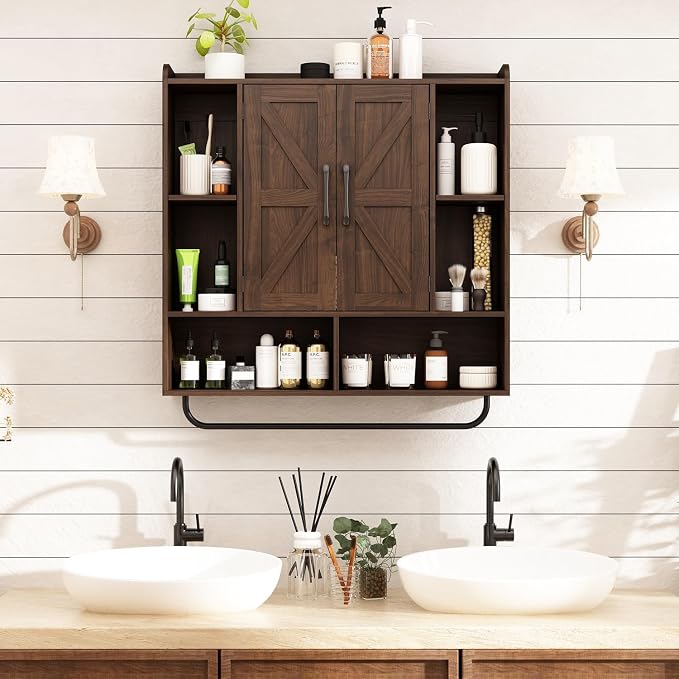 RUSTOWN Rustic Wood Wall Bathroom Cabinet, Farmhouse Medicine Cabinet Wall - Image 9