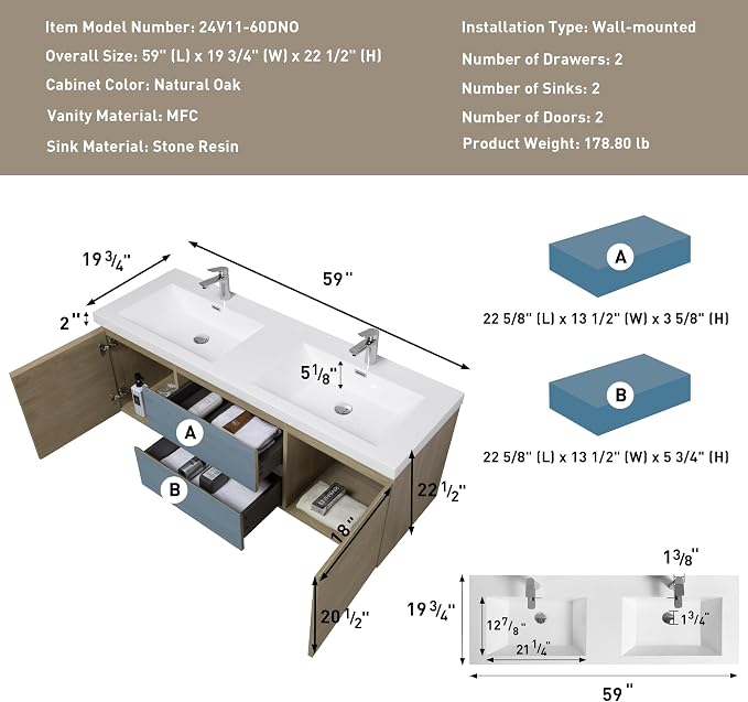 60" Floating Bathroom Vanity - Image 3