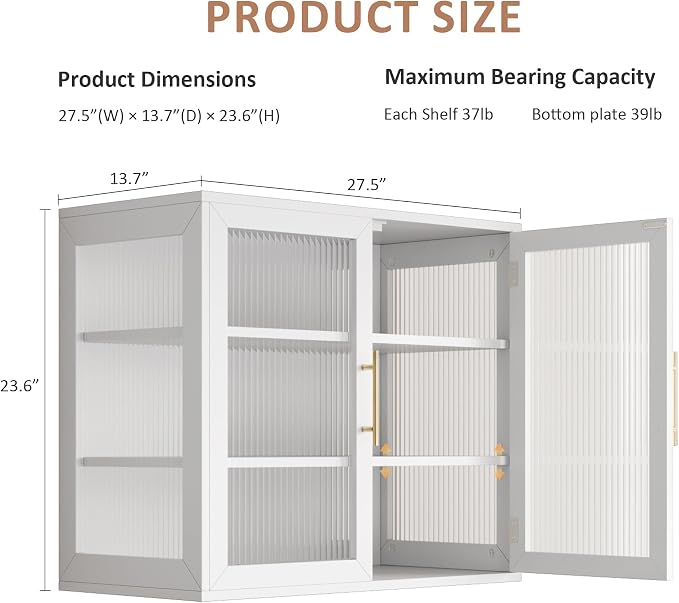 White Bathroom Wall Cabinet Set of 2, Wall Mounted Cabinet - Image 3