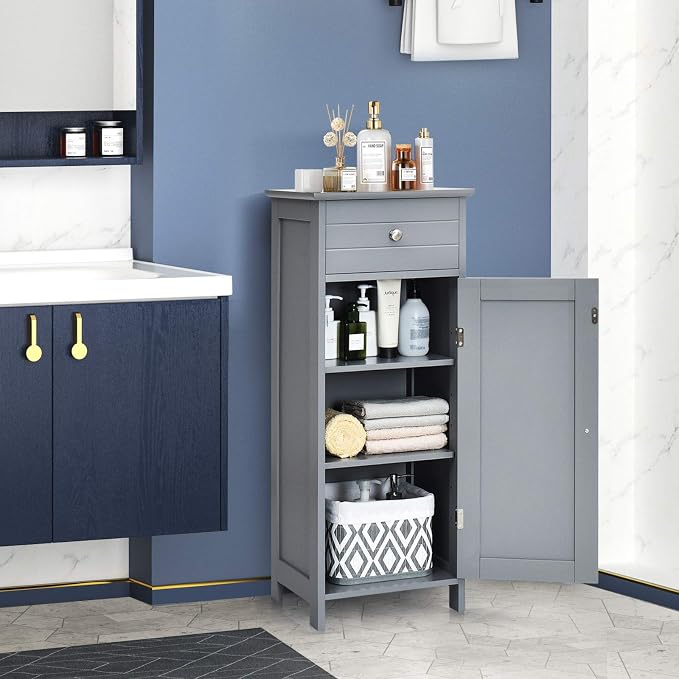 DORTALA Bathroom Floor Cabinet, Free-Standing Wooden Floor Storage Cabinet - Image 2