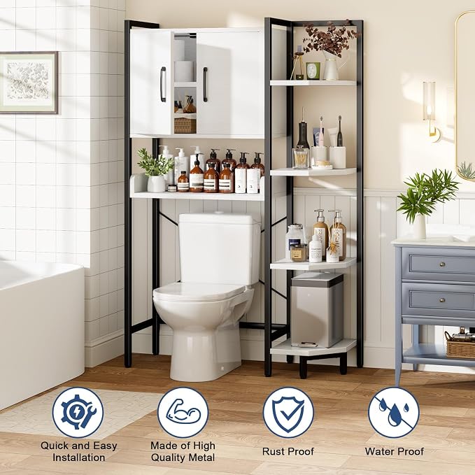 K2 Heavy Duty 7-Tier Over The Toilet Storage Cabinet（With Magnetic Doors & - Image 4