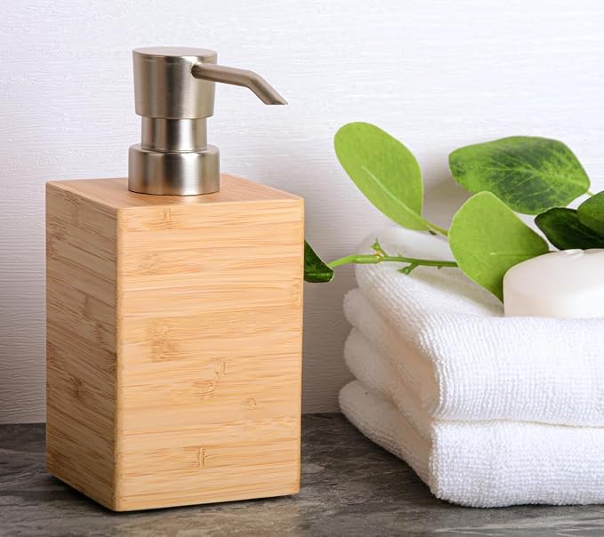 Bamboo Soap Dispenser with Anti-Slip Pads and Stylish Horizontal Wood Grain - Image 6