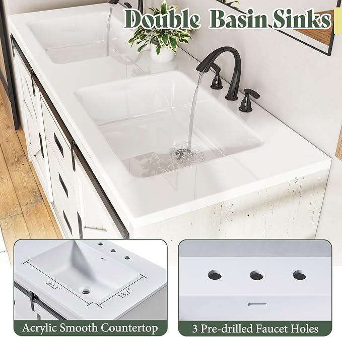 60" Farmhouse Sliding Barn Door Double Vanity - Image 3