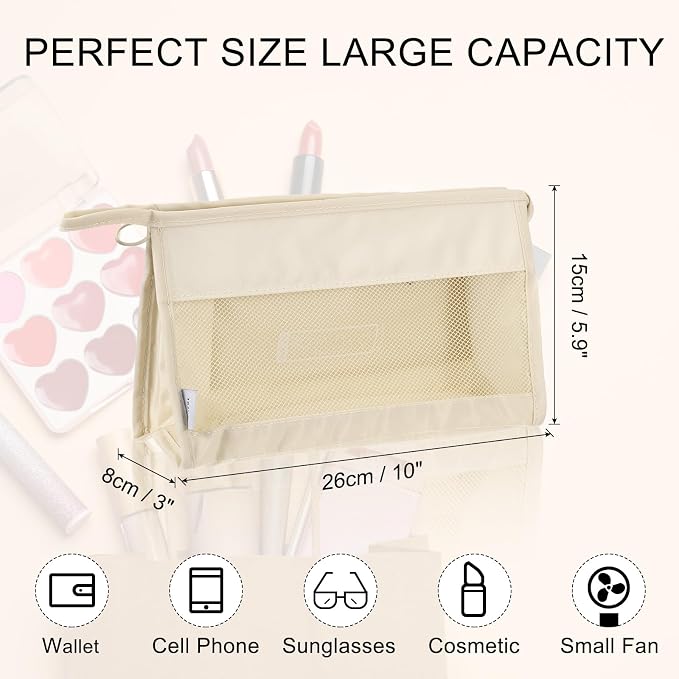 uxcell Mesh Makeup Bag, Large Capacity Travel Zipper Cosmetic Bags, Beach Mesh - Image 2