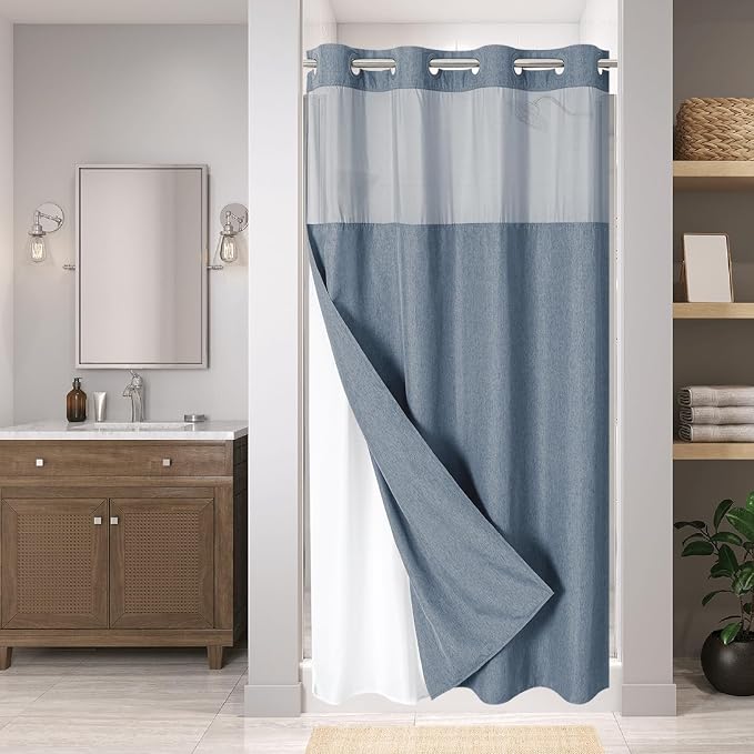 Stall No Hooks Needed Linen Textured Shower Curtain by EACHOPE