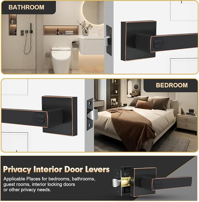 Privacy Door Levers, 6 Pack Oil Rubbed Bronze Door Handles Interior Heavy Duty - Image 3