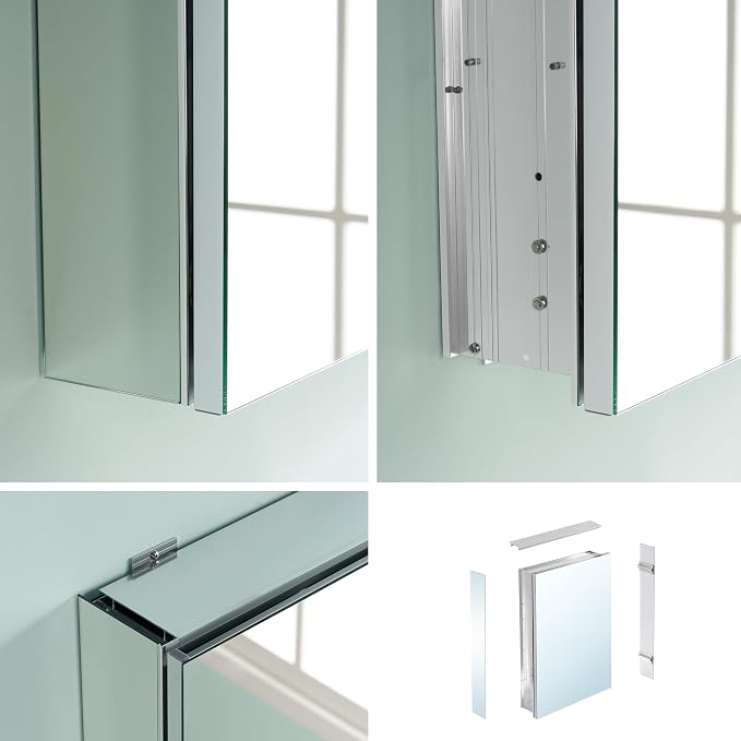 WELLFOR 16" x 24" Bathroom Medicine Cabinet, Anodized Chrome Aluminum Frame - Image 13