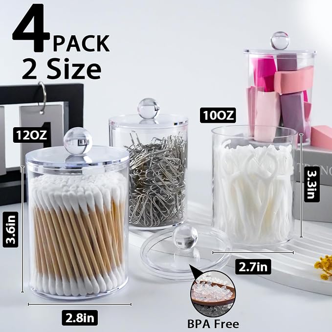 4 Pack Qtip Holder, Canister Apothecary Jar Set, Bathroom Jars - Image 2
