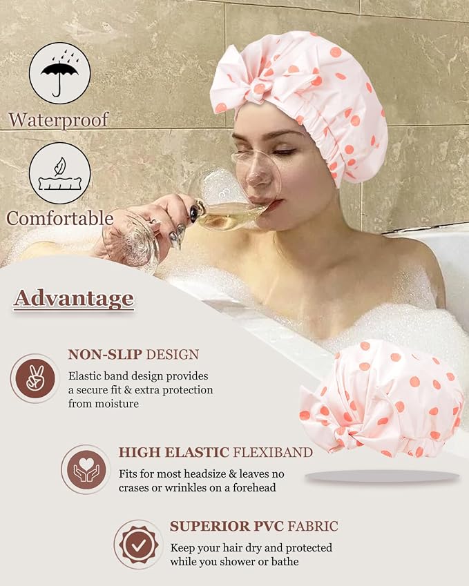 Shower Cap Luxury Shower Caps for Women Reusable Waterproof Hair Cap for Shower - Image 2