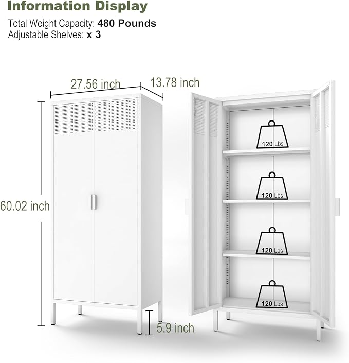 COFaR 4 Tier Black Metal Storage Cabinet, Free Standing - Image 2