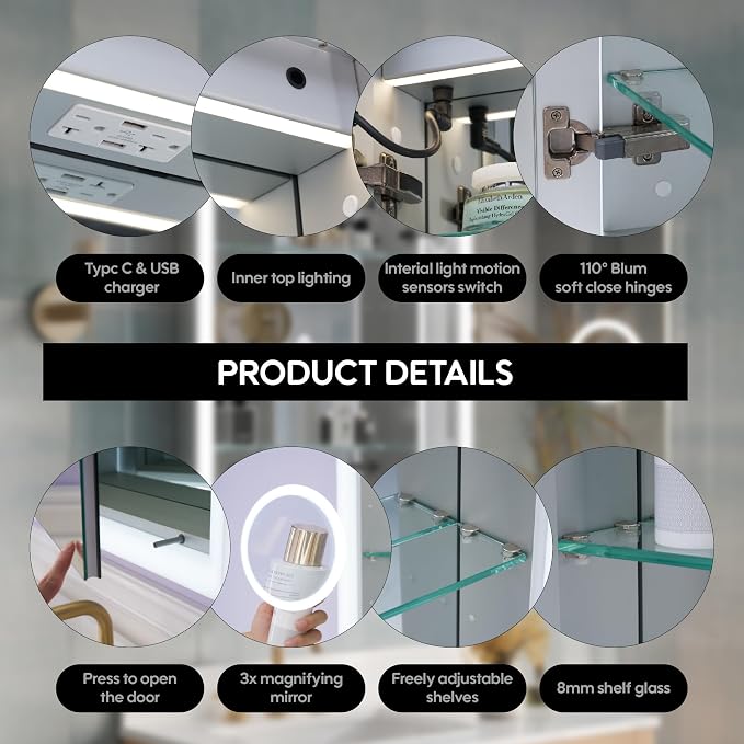 WELLFOR 24 x 32 Inch LED Medicine Cabinet - Image 12