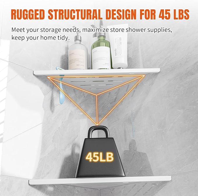 Corner Shower Shelf with Razor Hole, Rustproof Stainless Steel Shower Organizer - Image 7