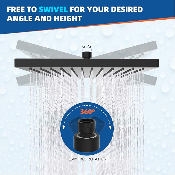 Hibbent Thickness Metal Rain Shower Head, 10 Inch High Pressure Rainfall Shower - Image 6