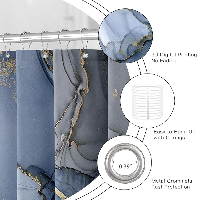 Extra Long Shower Curtain 72 x 96 Inch, Modern Luxury Art Ink Fabric Shower - Image 5