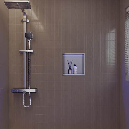 12X12 RGB Shower Niche, Brushed Nickel Stainless Steel LED Wall Niche, No Tile - Image 2