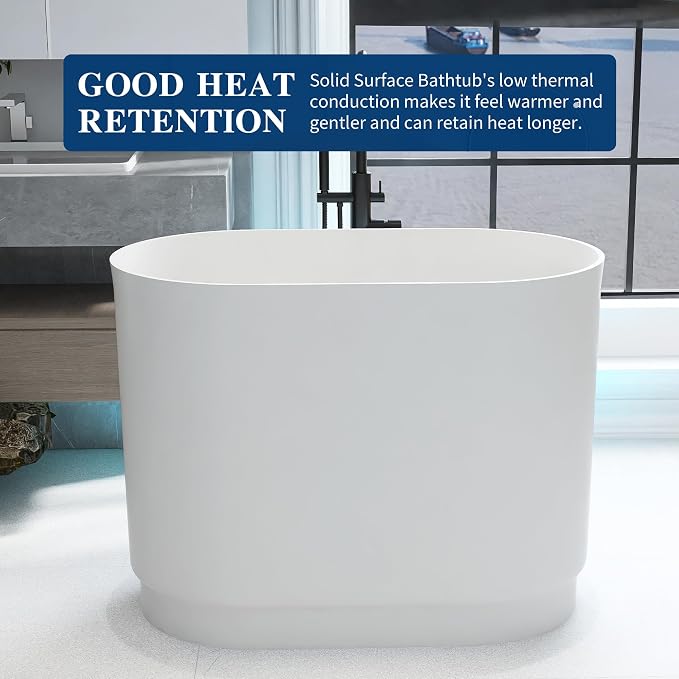 39" Stone Resin Janpanese Soaking Tub, Freestanding Deep Soaking Bathtub - Image 3