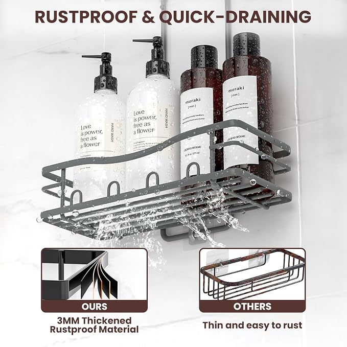 REINHARDT Shower Caddy Hanging, Rustproof Bathroom Caddy Anti-Swing Shower - Image 4