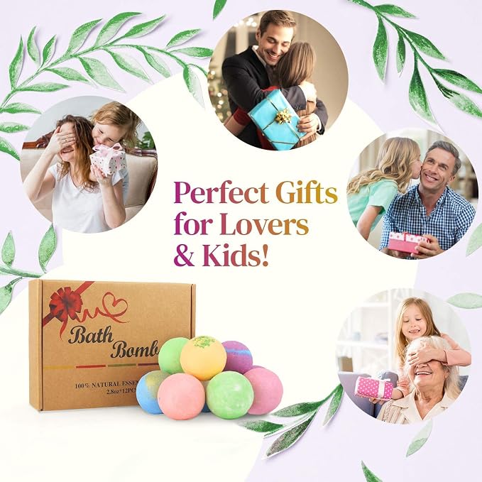 Bath Bombs Gift Set Large 12 PCS 2.8oz Organic Natural Essential Oils, Relax - Image 7