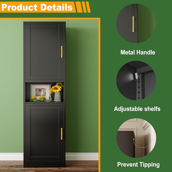 Tall Narrow Storage Cabinet 66.93" H Tall Bathroom Cabinet Metal Pantry Cabinets - Image 4
