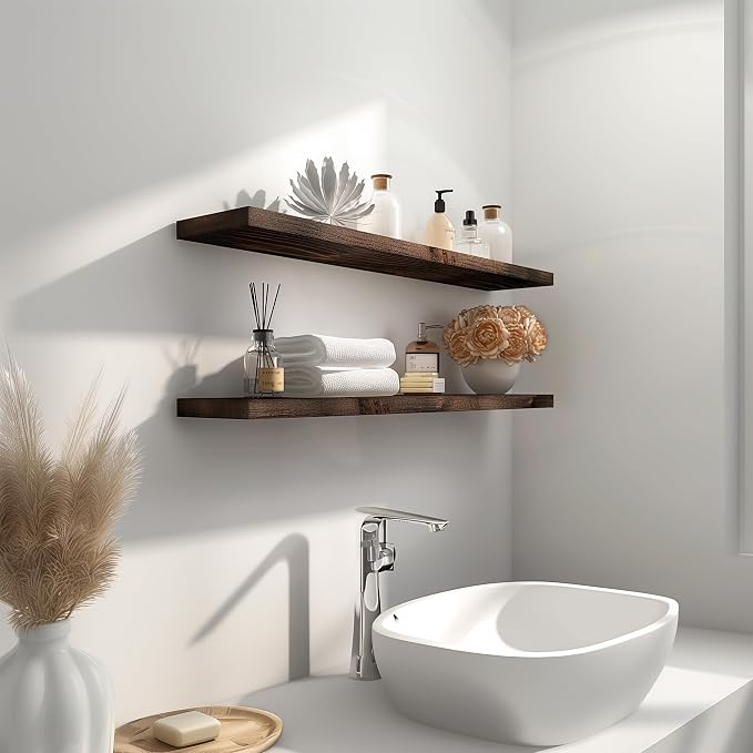 36 Inch Floating Shelves for Wall Rustic Brown Wood Wall Shelves for Bedroom - Image 7