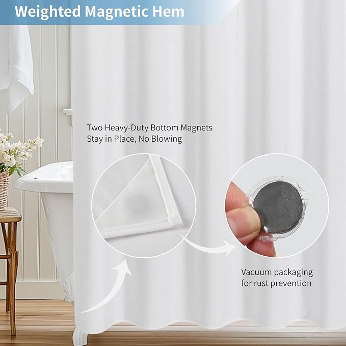 2-in-1 Waterproof Extra Long Fabric Shower Curtain or Liner, Linen Textured - Image 7