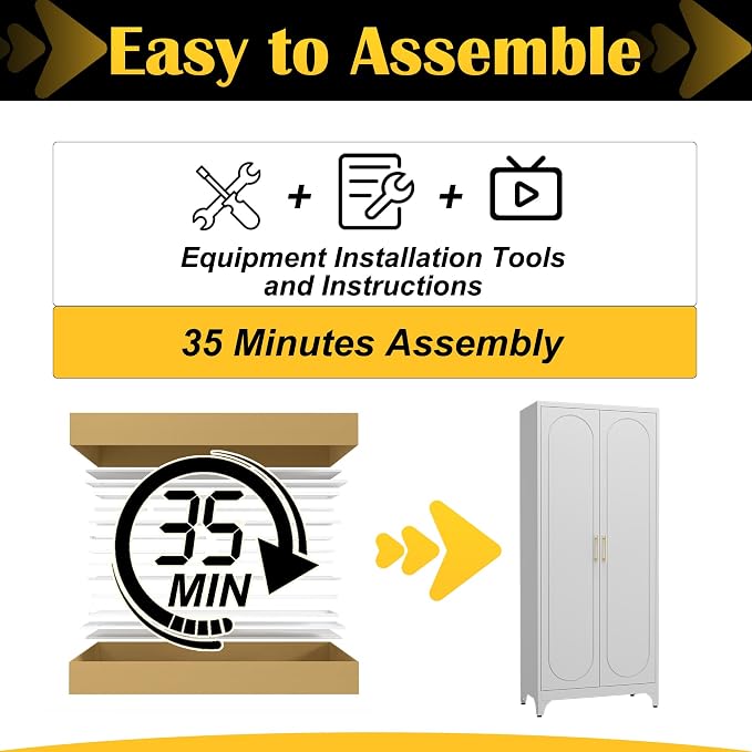 Kitchen Pantry Cabinet, 75 Inch White Metal Storage Cabinet - Image 8