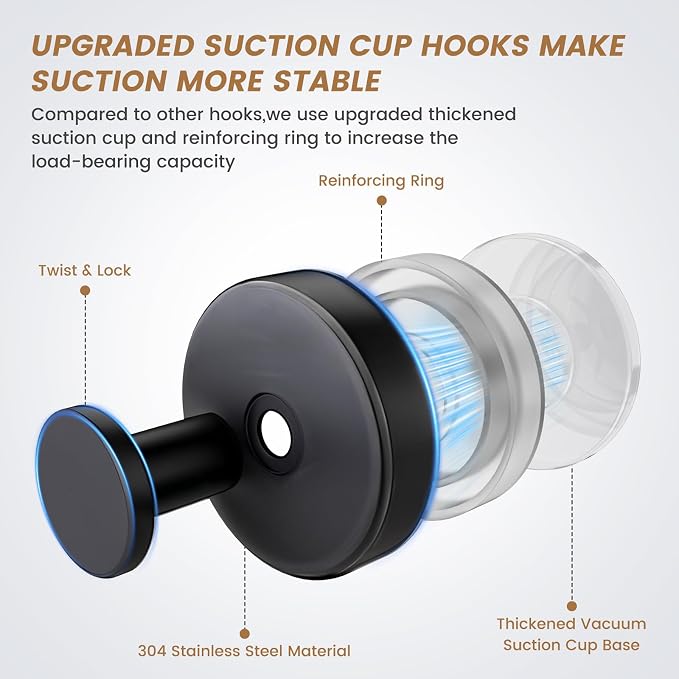 BKV Suction Cup Hooks for Glass Window, Removable Shower Hooks for Inside Shower - Image 2