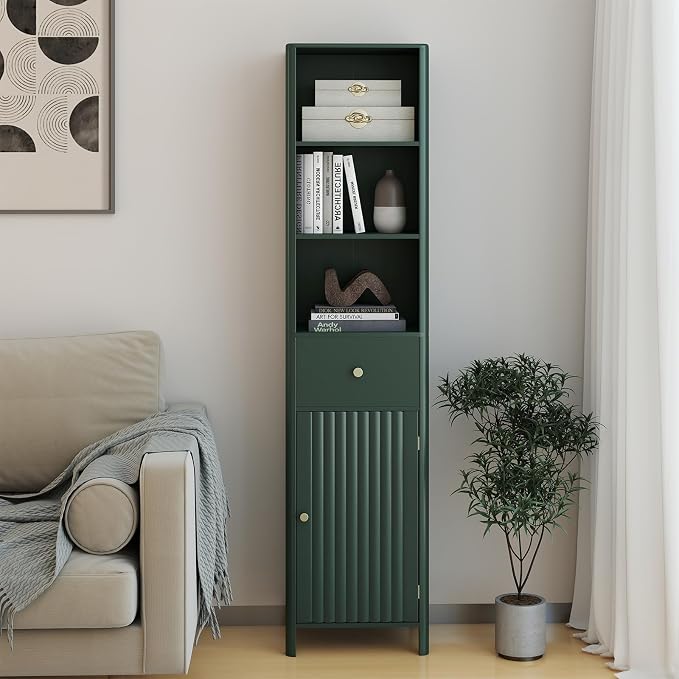 Tangkula 67" Tall Bathroom Cabinet, Narrow Floor Cabinet w/Fluted Door - Image 9