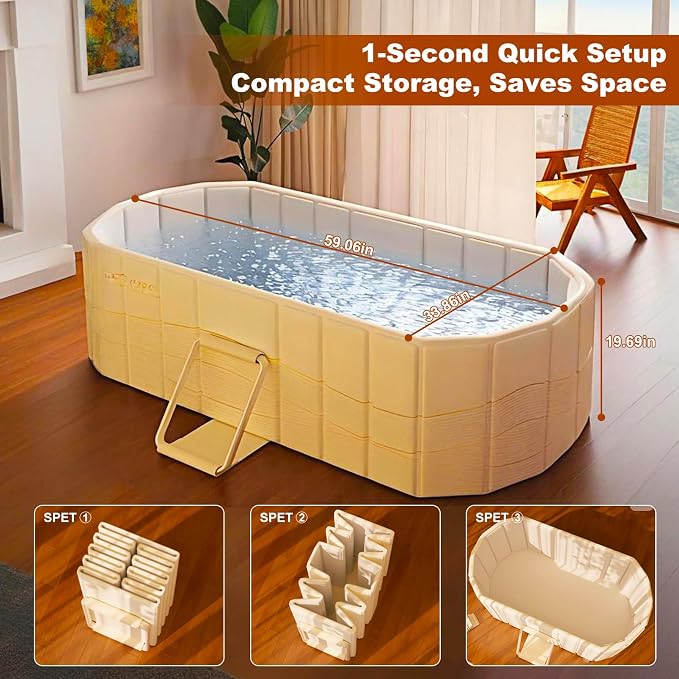 Portable Bathtub for Adult 59" Large Collapsible Cold Plunge Bathtub Foldable - Image 4