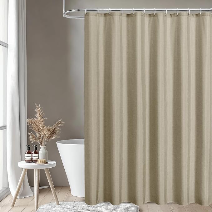 2-in-1 Waterproof Fabric Shower Curtain or Liner, Linen Textured, Breathable - Image 2