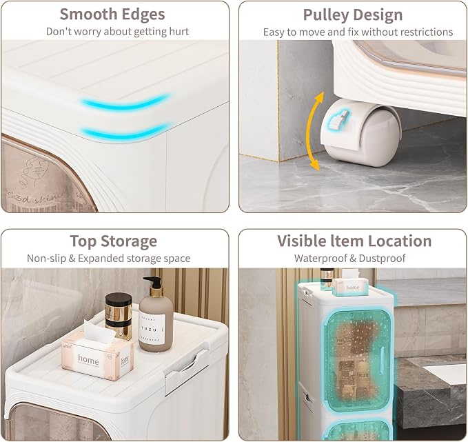 KHNR 2-Tiers Slim Bathroom Storage Cabinet, Foldable Storage Cabinets, Narrow - Image 5